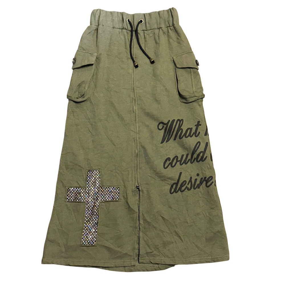 Out Reef Cargo Maxi Skirt Womens M Green Good Rhinestone Cross Y2K Streetwear